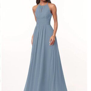 Azazie Dusty Light Blue Halter Maxi Dress - Bonnie - A Line Bridesmaid Gown